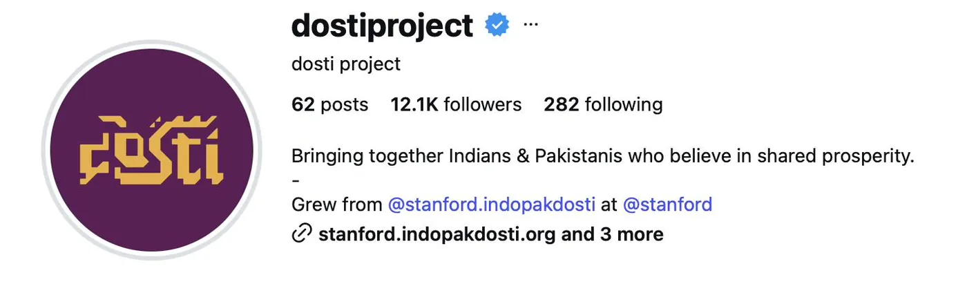 Dosti project Instagram profile showing more than twelve thousand followers