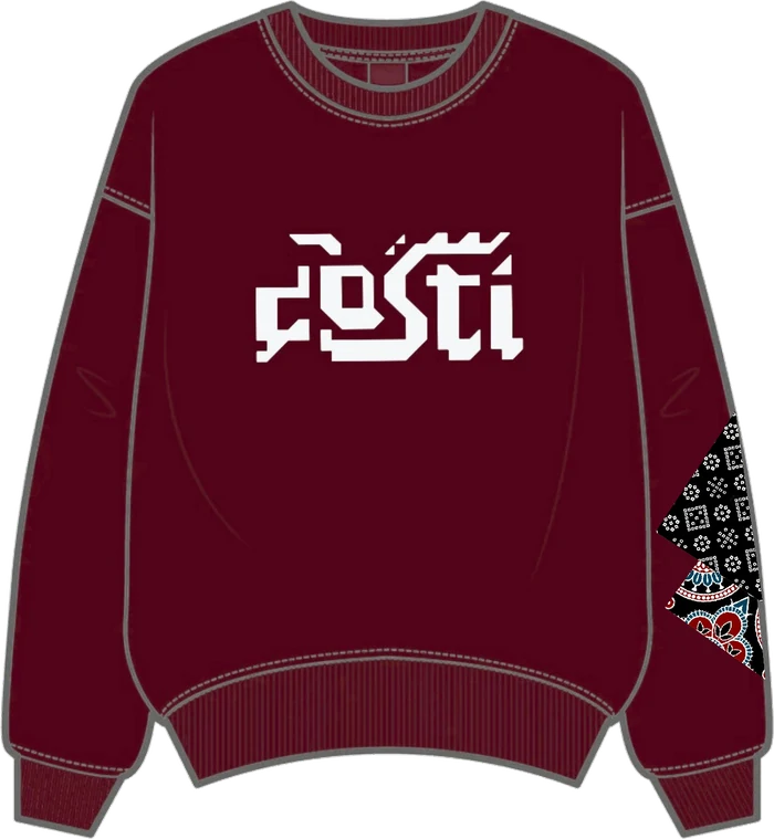 Maroon crewneck with the Dosti wordmark
