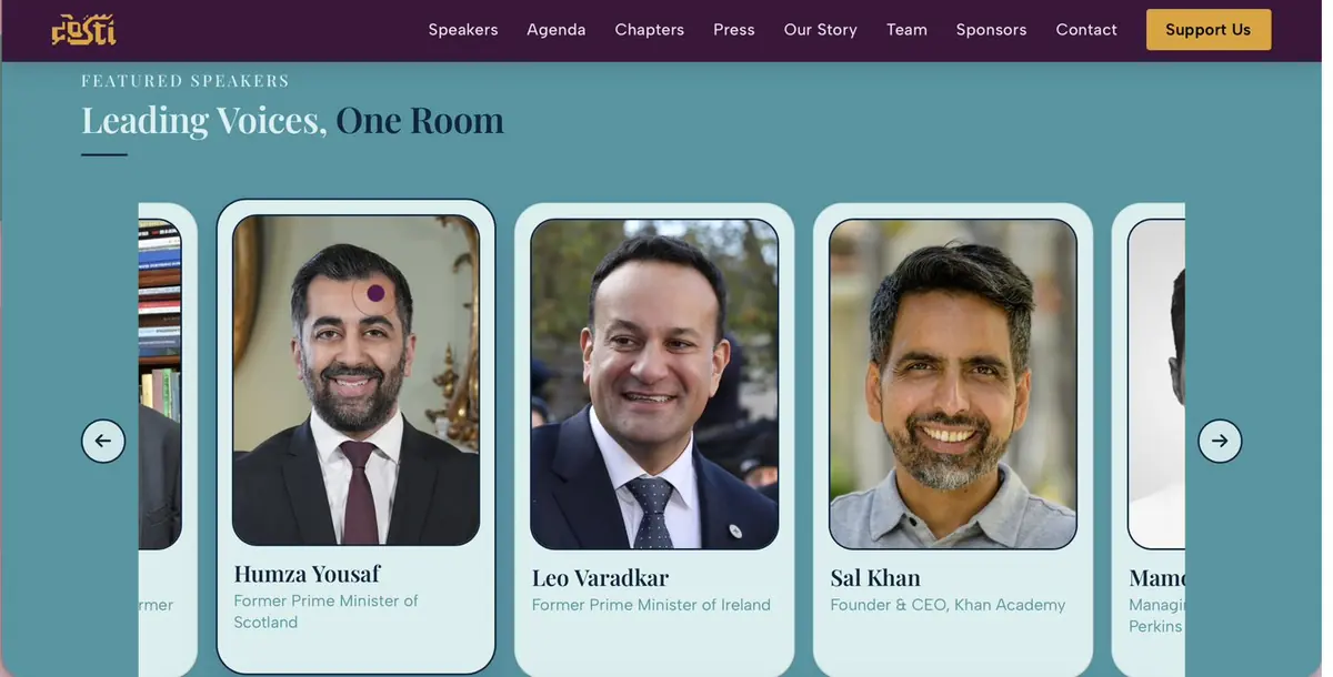 The live conference website showing the speakers section